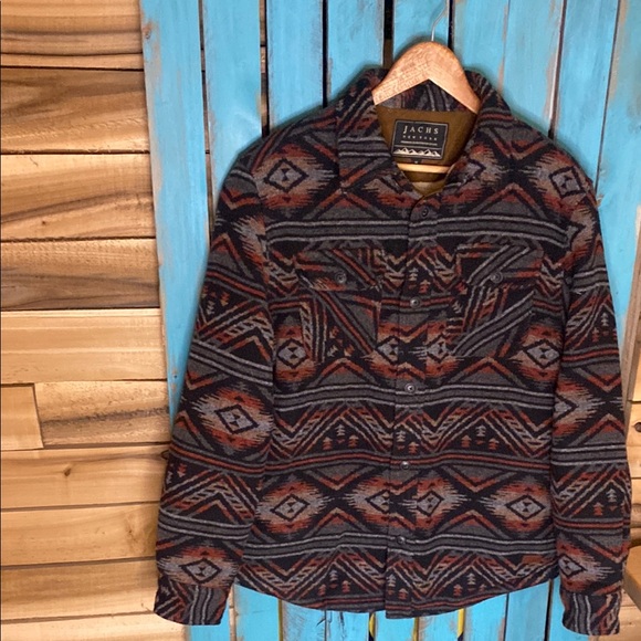 Jachs fleece lined southwestern Jacket Black gray and red button up Medium - Picture 1 of 7